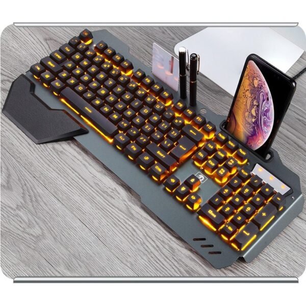 Ergonomic Wired Gaming Keyboard with RGB Backlit Phone Holder