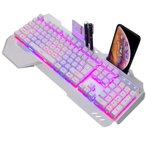 Ergonomic Wired Gaming Keyboard with RGB Backlit Phone Holder
