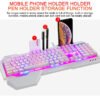 Ergonomic Wired Gaming Keyboard with RGB Backlit Phone Holder