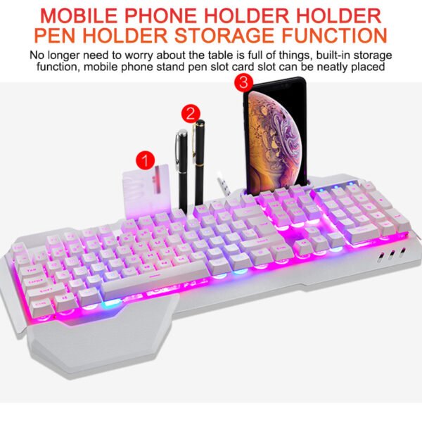 Ergonomic Wired Gaming Keyboard with RGB Backlit Phone Holder