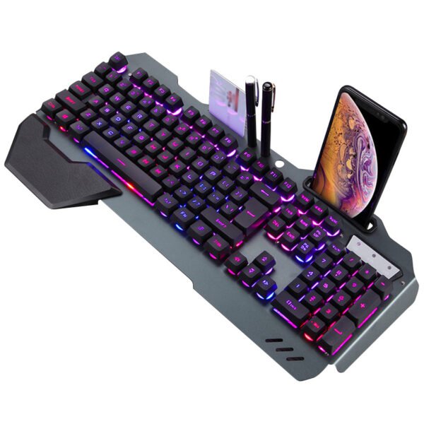 Ergonomic Wired Gaming Keyboard with RGB Backlit Phone Holder