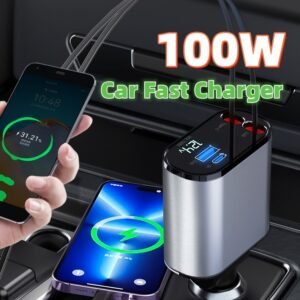 Fast metal car charger, 100 watt, type C adapter