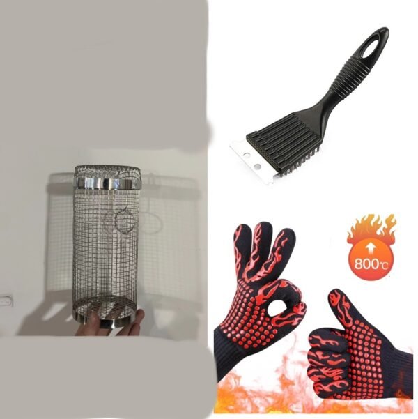 Portable Rotating Metal Mesh Grill Basket for Outdoor Camping